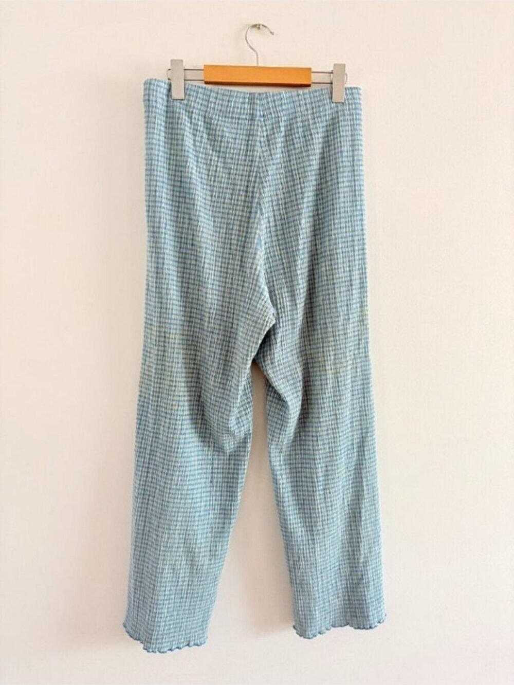 Aritzia Wilfred Verona Wide Leg Pant Seersucker Gingham Pull On Size Medium - Picture 3 of 5